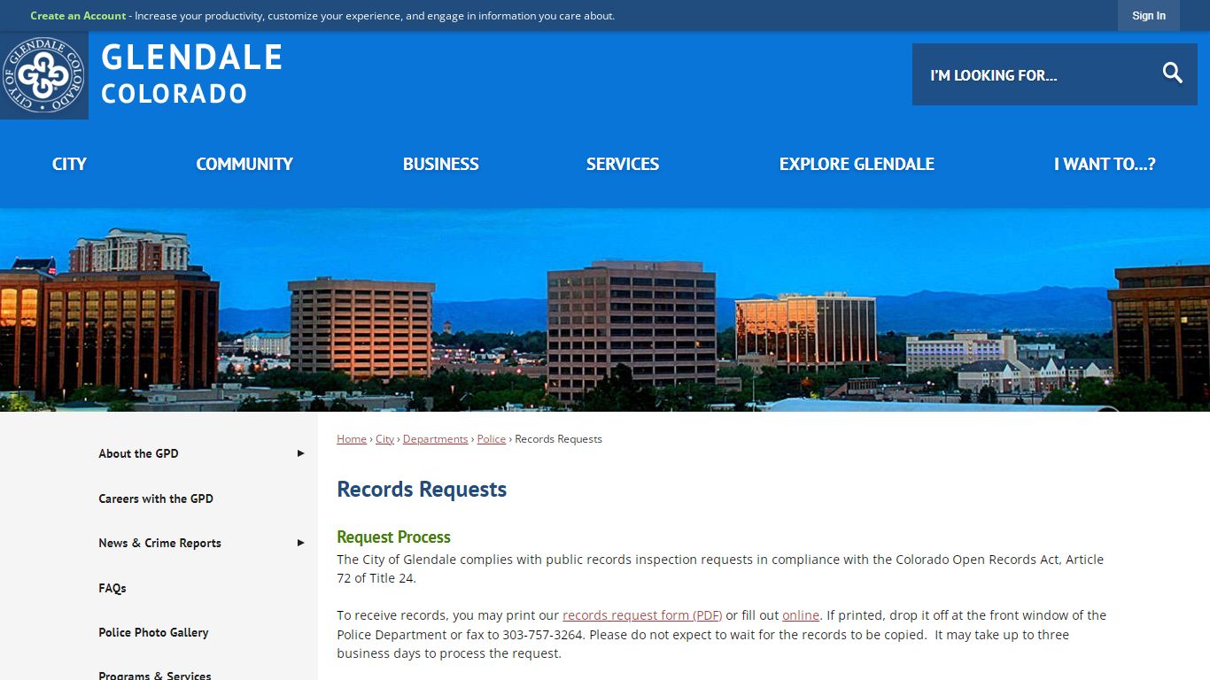 Records Requests | Glendale, CO - Official Website